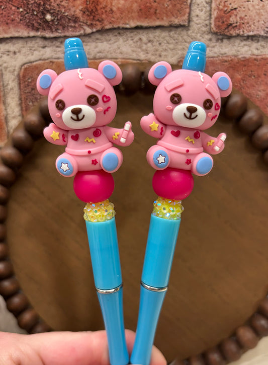 Doodle Bear silicone beaded ballpoint ink pen