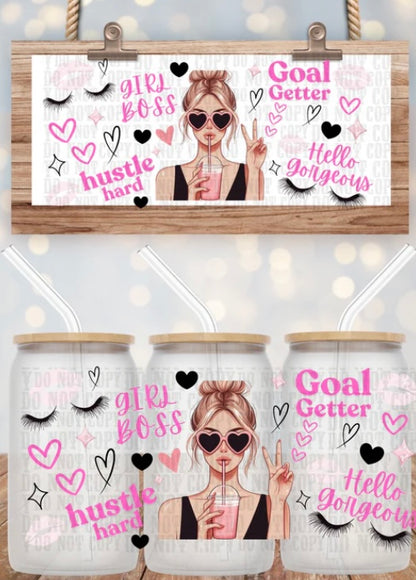 Blonde Girl Boss Tumbler or Glass Can UV DTF wrap