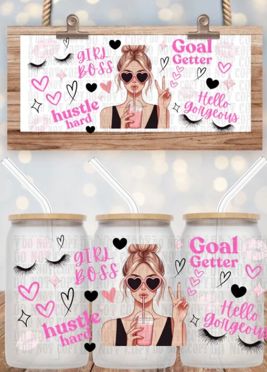 Blonde Girl Boss Tumbler or Glass Can UV DTF wrap