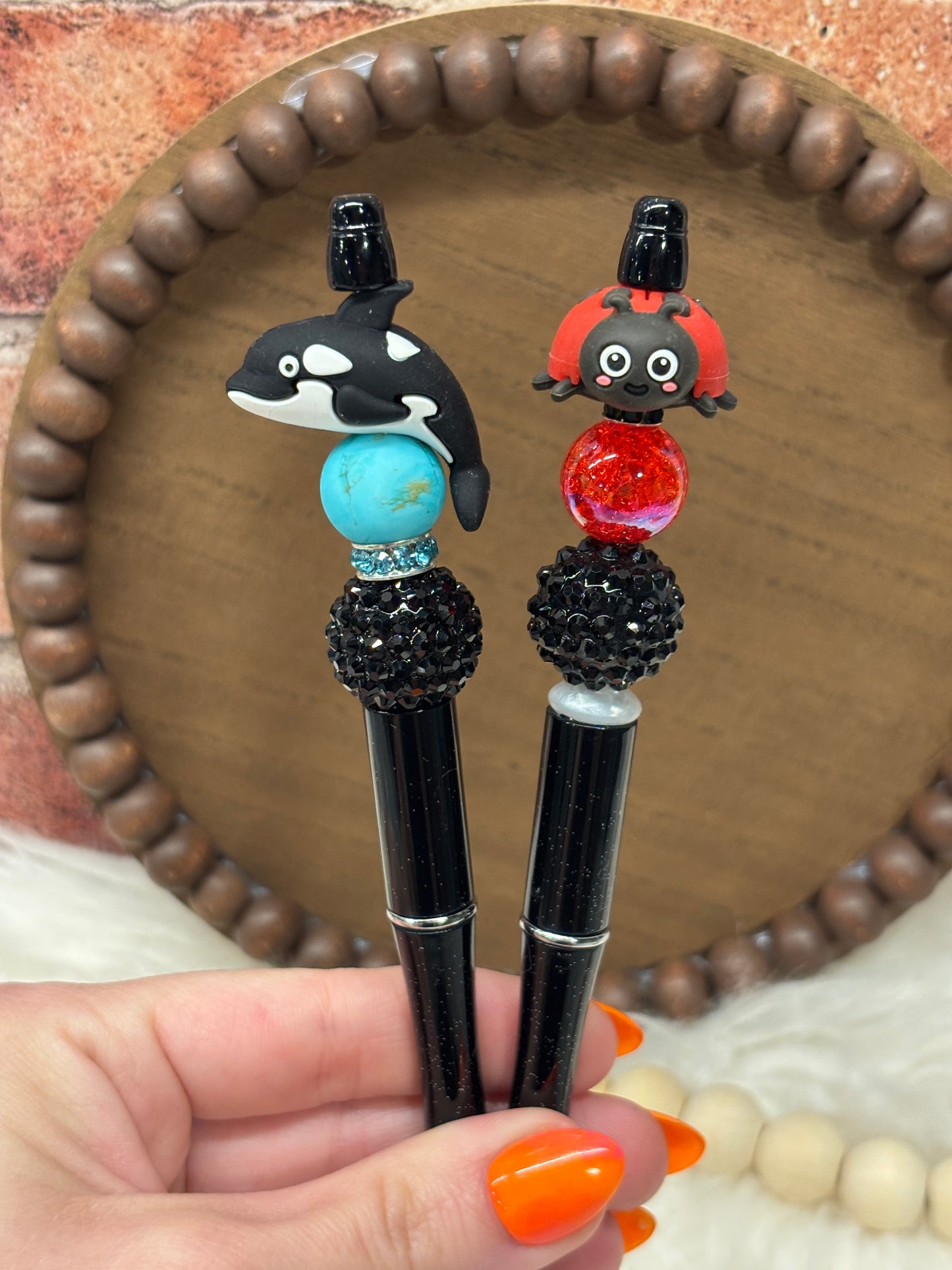 Whale & Lady Bug silicone beaded ballpoint ink pen