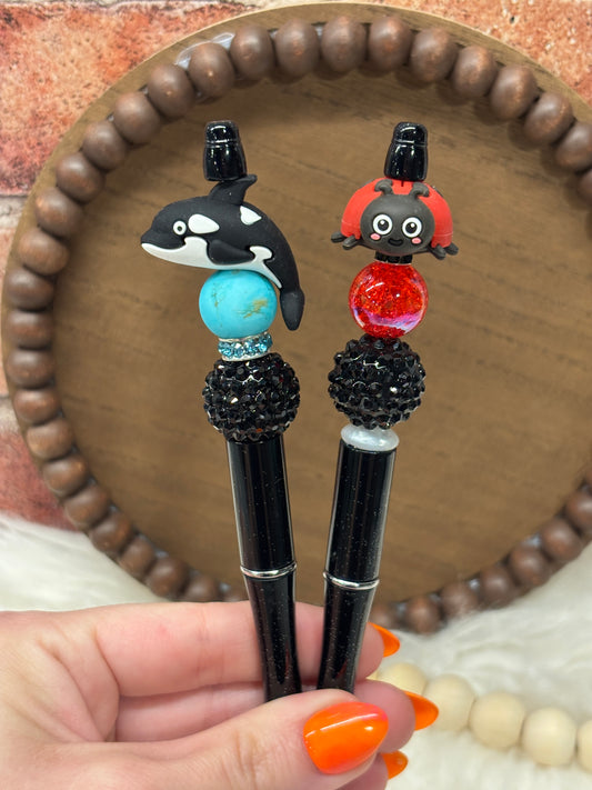 Whale & Lady Bug silicone beaded ballpoint ink pen