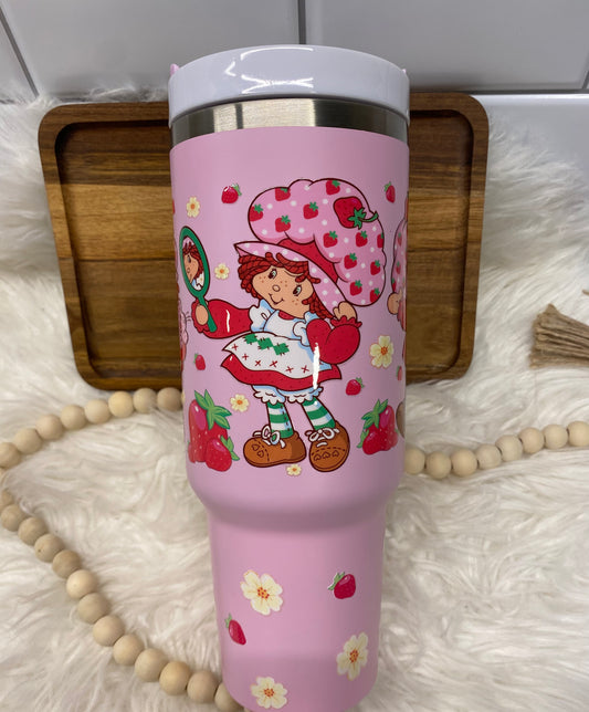 Strawberry Shortcake UVDFT transfer 40oz insulated Tumbler with handle