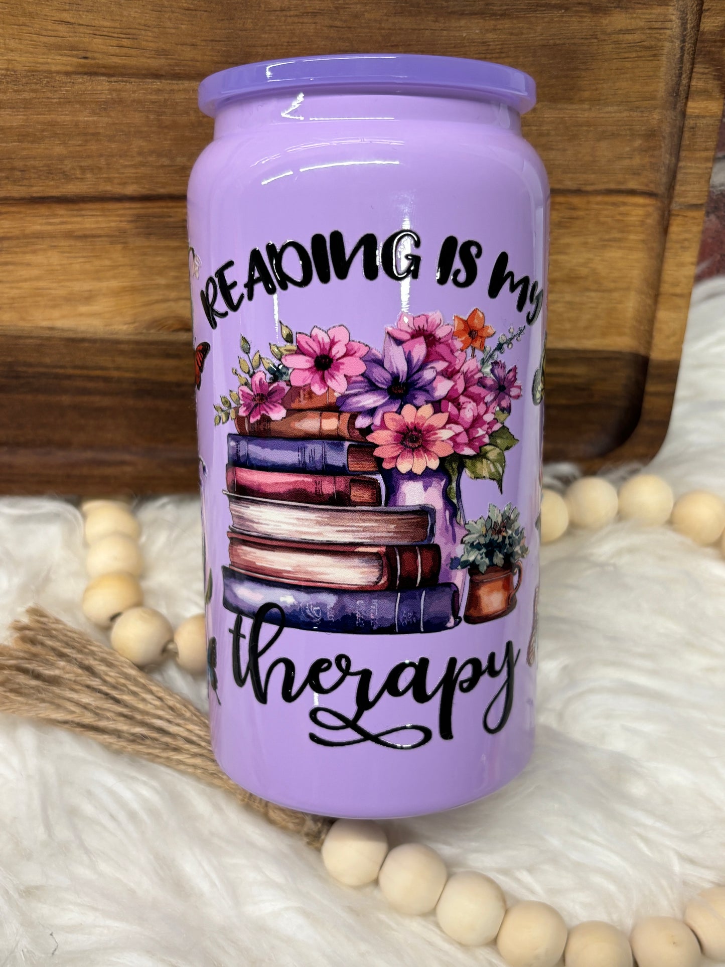 Reading is my Therapy, Lavender, Custom 16oz Stainless Steel Cup