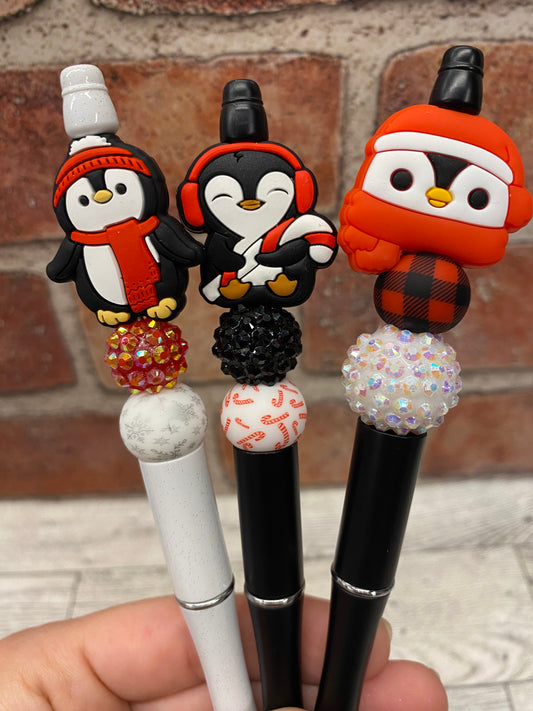 Christmas Penguin silicone beaded ballpoint ink pen