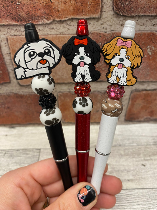 Shih Tzu dog silicone beaded ballpoint ink pen