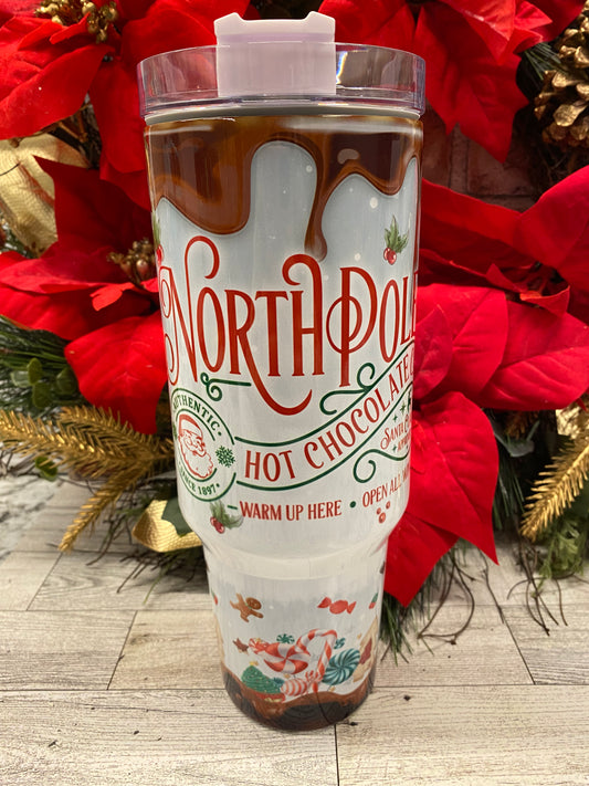 North Pole Hot Chocolate 40oz Tumbler with handle