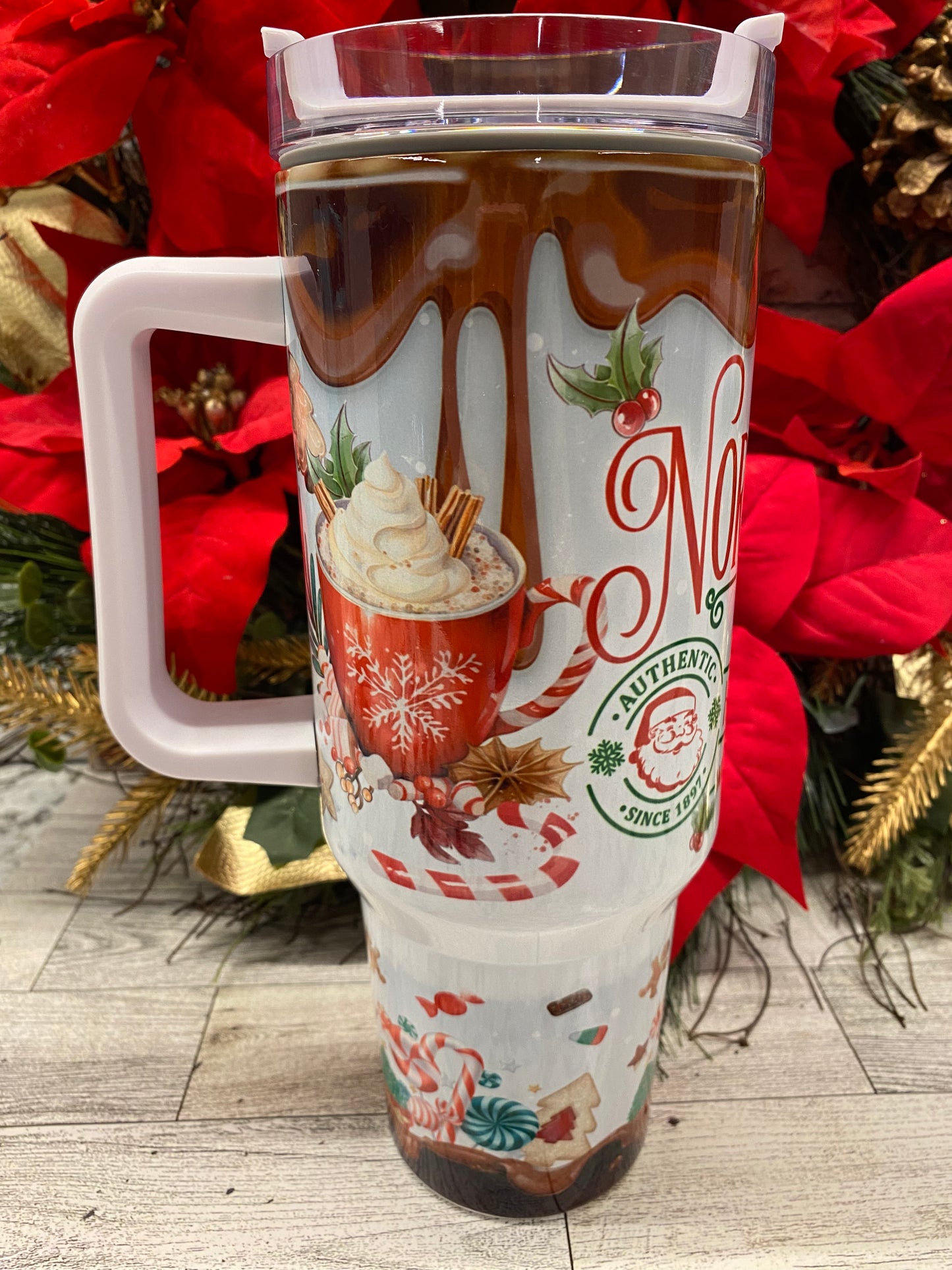 North Pole Hot Chocolate 40oz Tumbler with handle