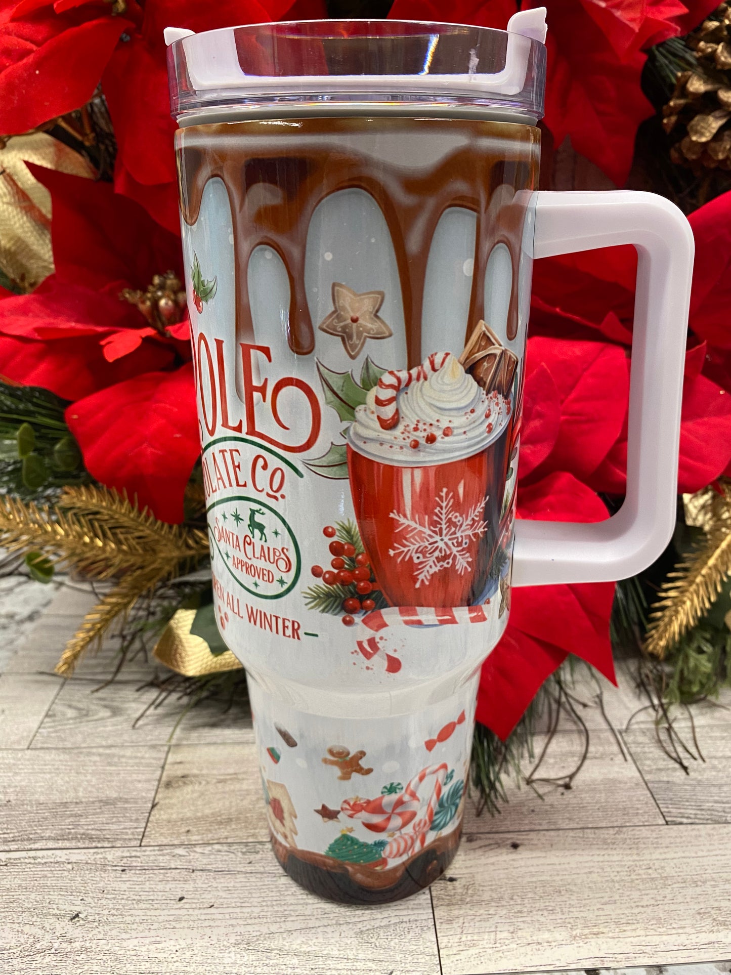 North Pole Hot Chocolate 40oz Tumbler with handle