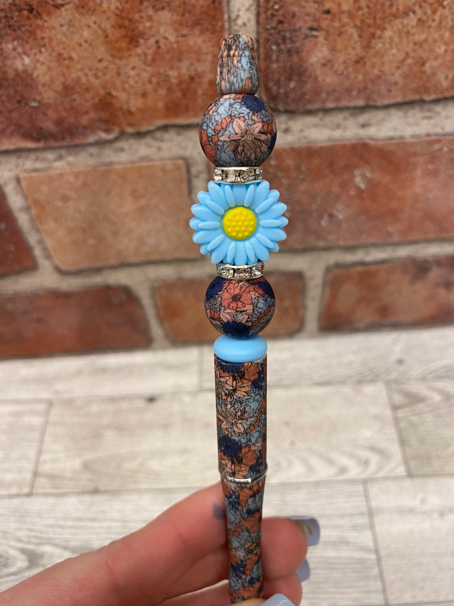 Sunflower flower floral silicone beaded ballpoint ink pen