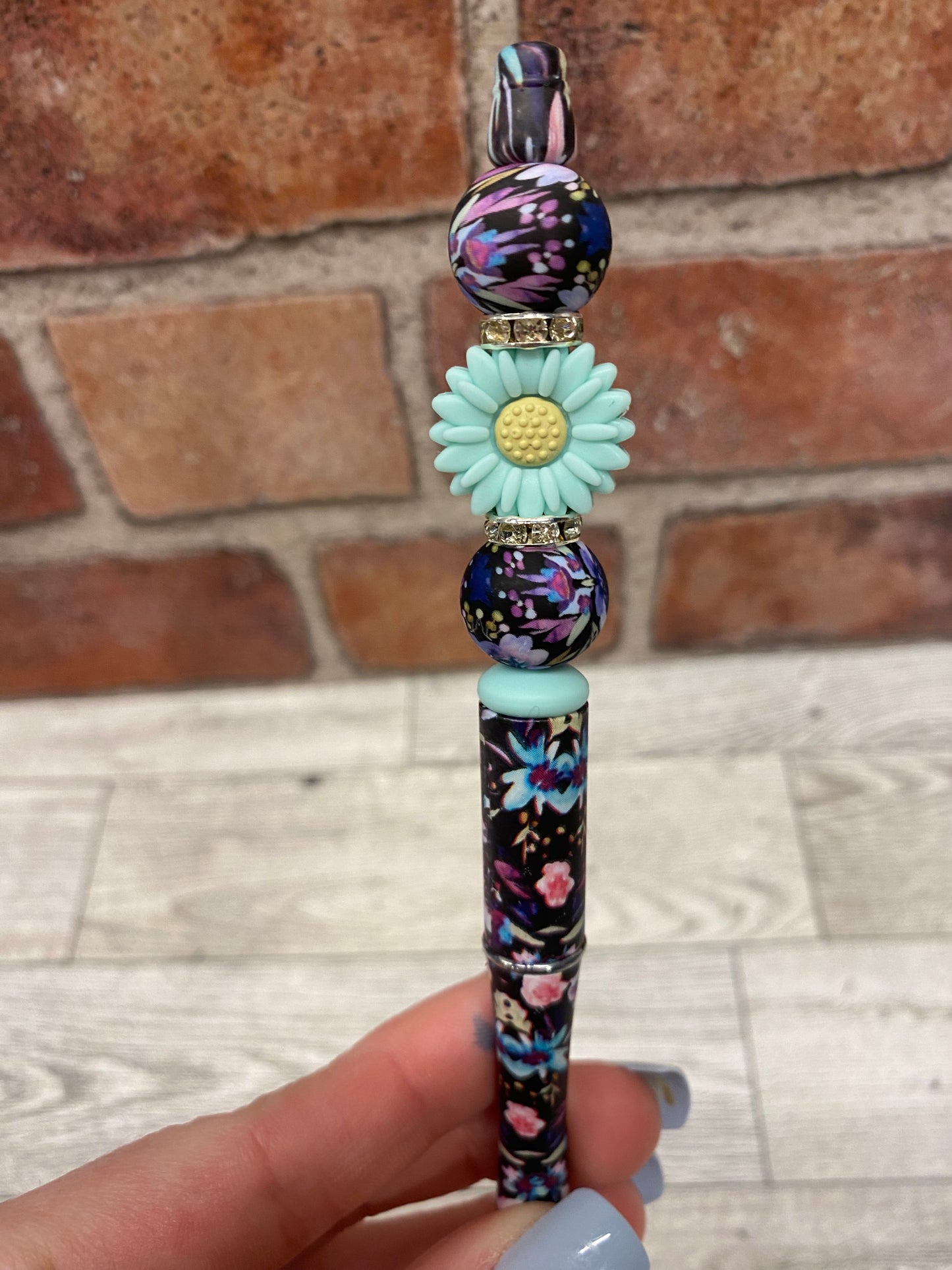 Sunflower flower floral silicone beaded ballpoint ink pen