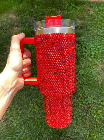Red Rhinestone 40oz Tumbler with Handle