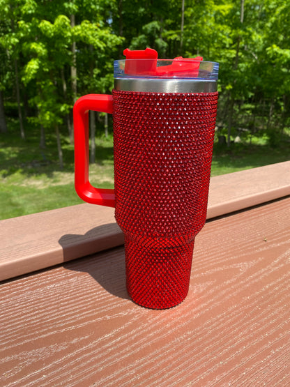 Red Rhinestone 40oz Tumbler with Handle
