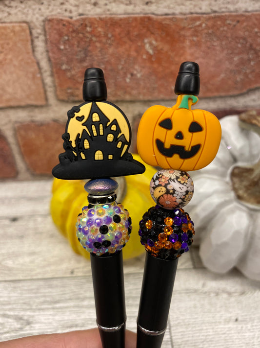 Haunted House Pumpkin silicone beaded ballpoint ink pen