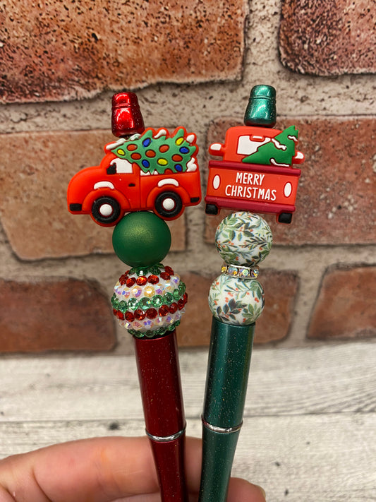 Christmas Truck silicone beaded ballpoint ink pen