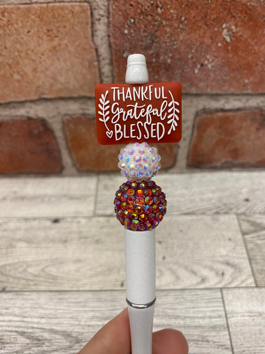 Thankful Grateful silicone beaded ballpoint ink pen