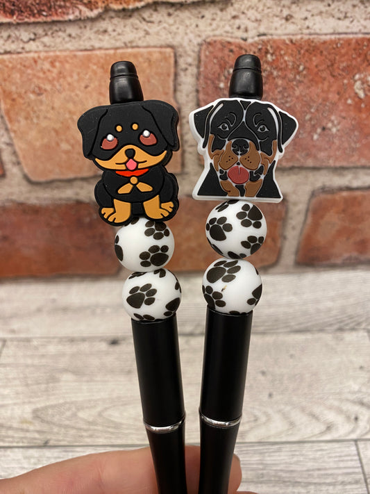 Rottweiler dog silicone beaded ballpoint ink pen