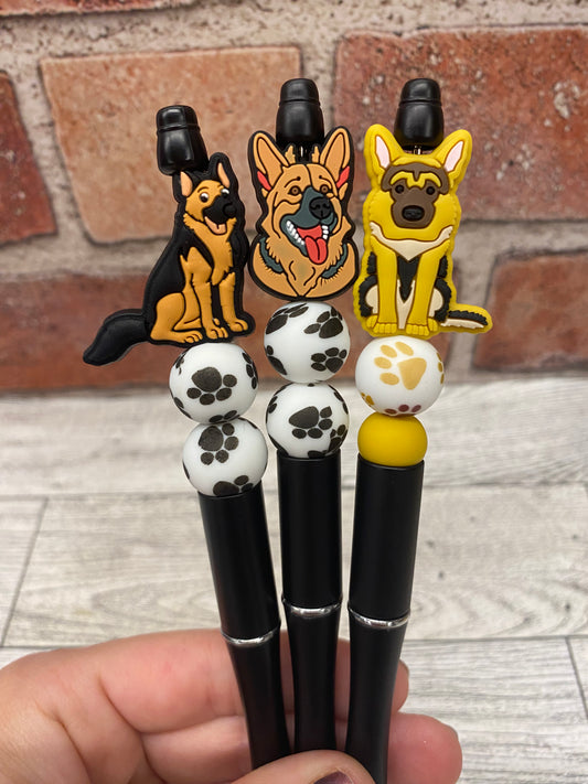 German Shepard dog silicone beaded ballpoint ink pen