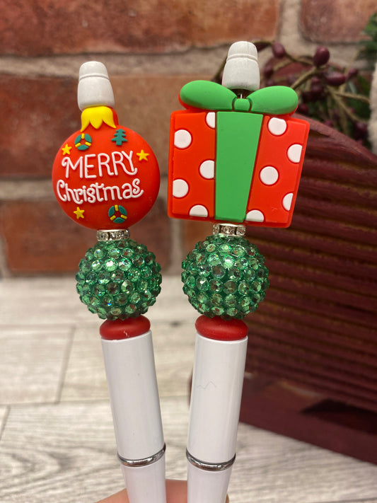 Christmas Ornament Present silicone beaded ballpoint ink pen