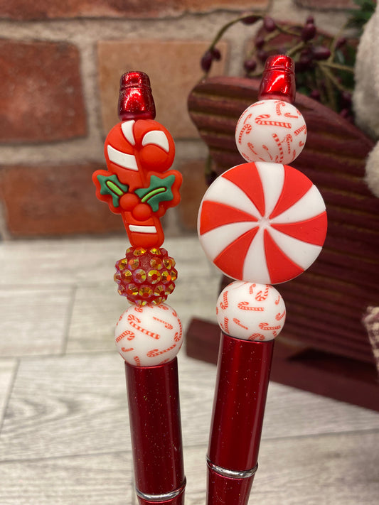 Peppermint Candy Cane silicone beaded ballpoint ink pen