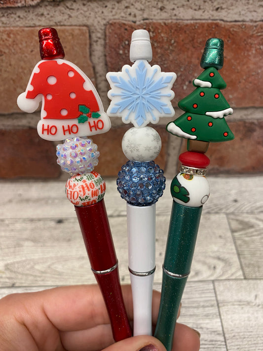 Christmas winter silicone beaded ballpoint ink pen