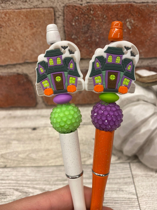 Neon Haunted House silicone beaded ballpoint ink pen