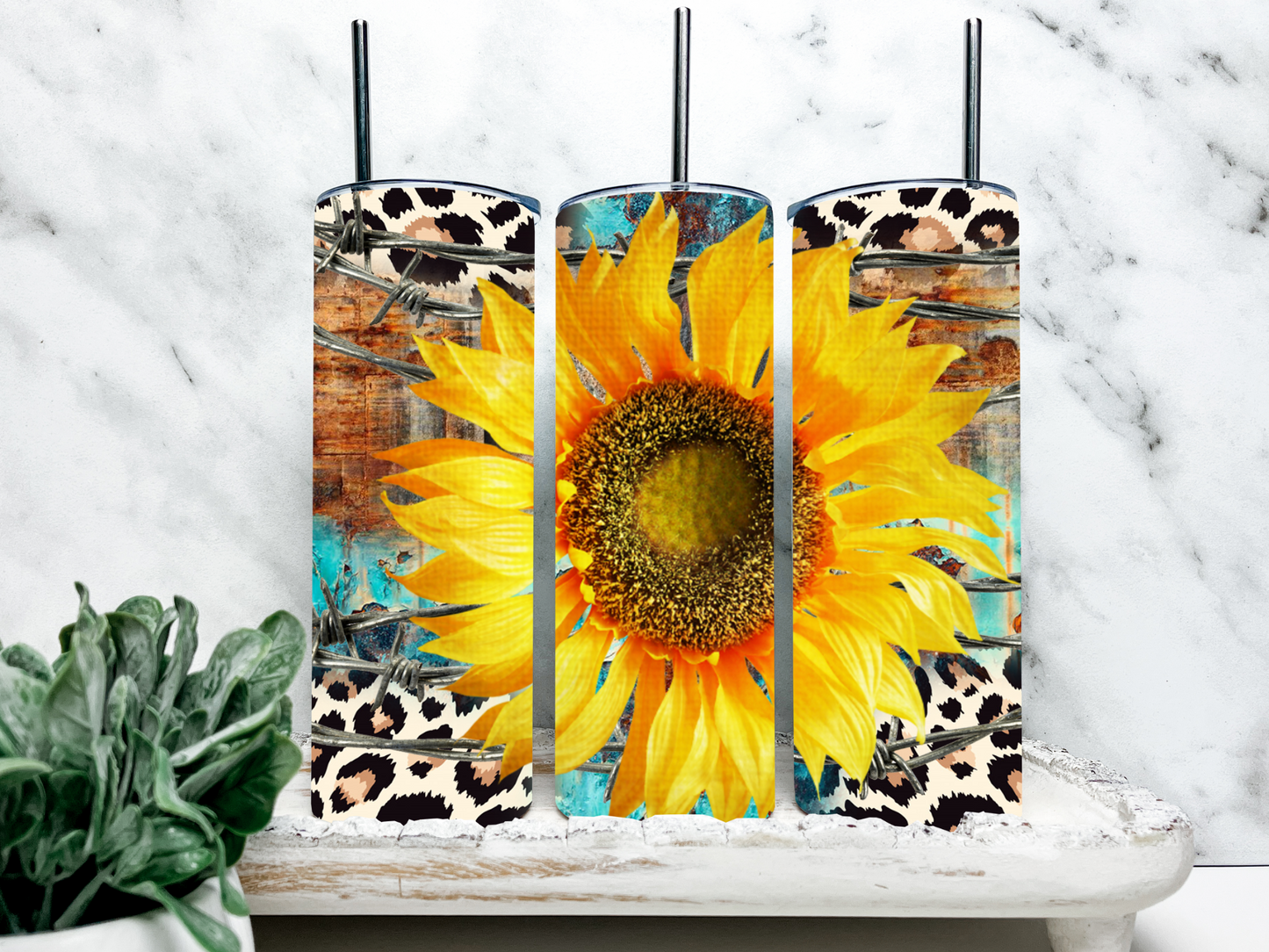 Leopard Sunflower Insulated 20oz Skinny Tumbler