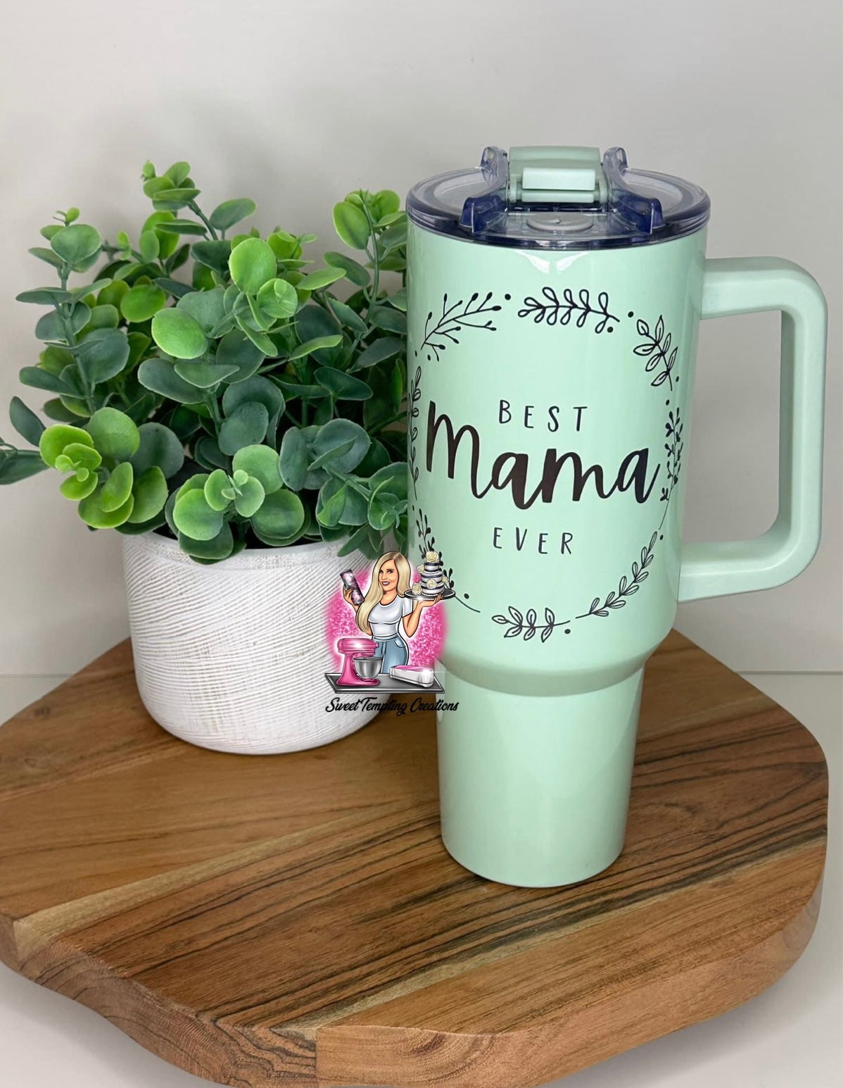 Custom 40oz Sublimation Tumbler with Handle Green Lily
