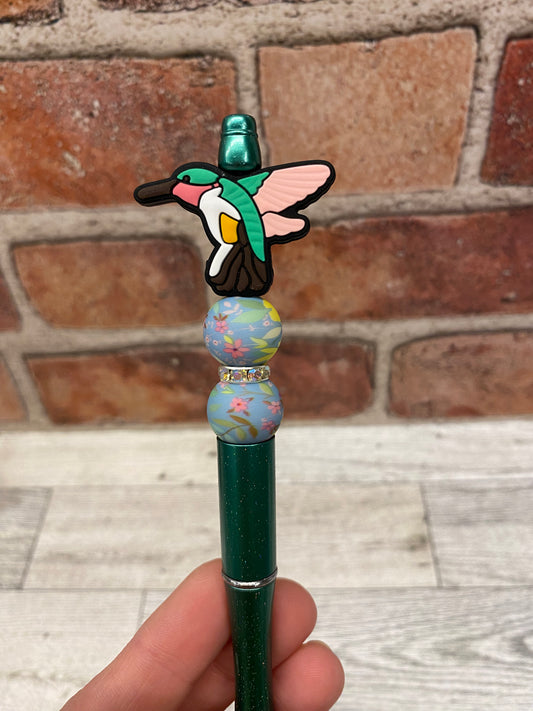 Hummingbird silicone beaded ballpoint ink pen