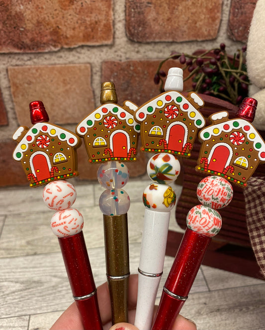 Gingerbread house silicone beaded ballpoint ink pen