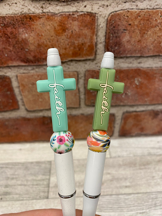 Mint Sage Faith Cross silicone beaded ink pen