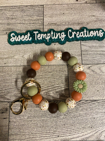 Fall Floral silicone beaded wristlet keychain