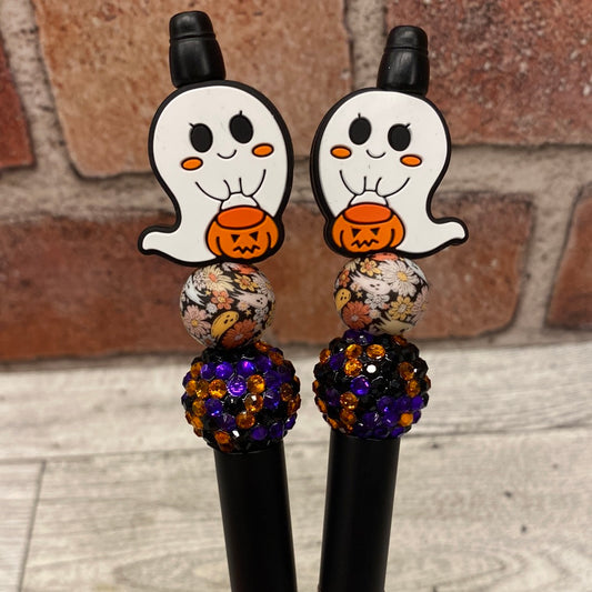 Trick or Treat Ghost silicone beaded ballpoint ink pen