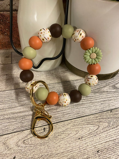 Fall Floral silicone beaded wristlet keychain