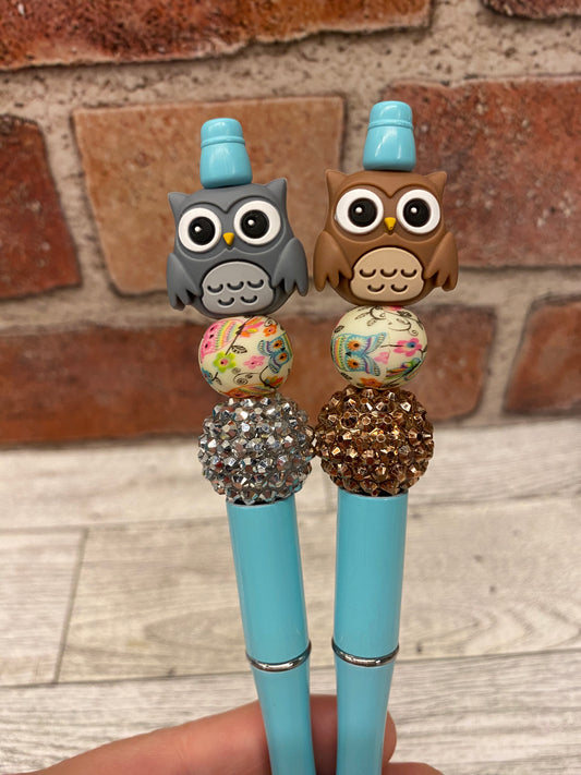 Owl silicone beaded ballpoint ink pen