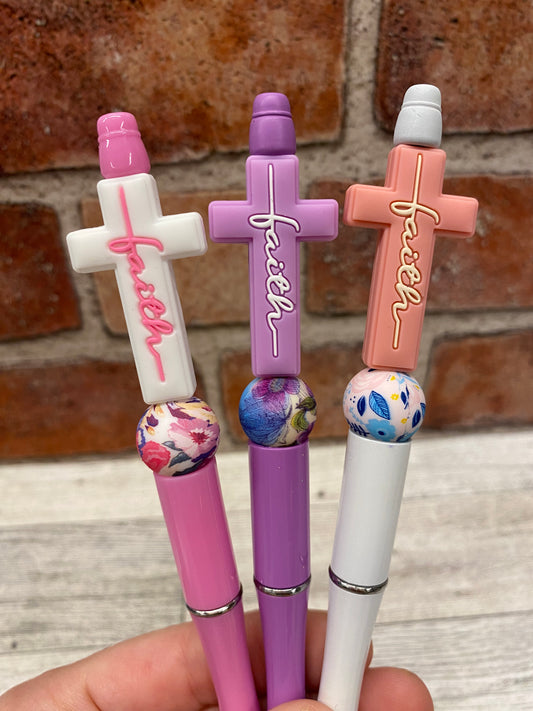 Pastel Faith Cross silicone beaded ink pen