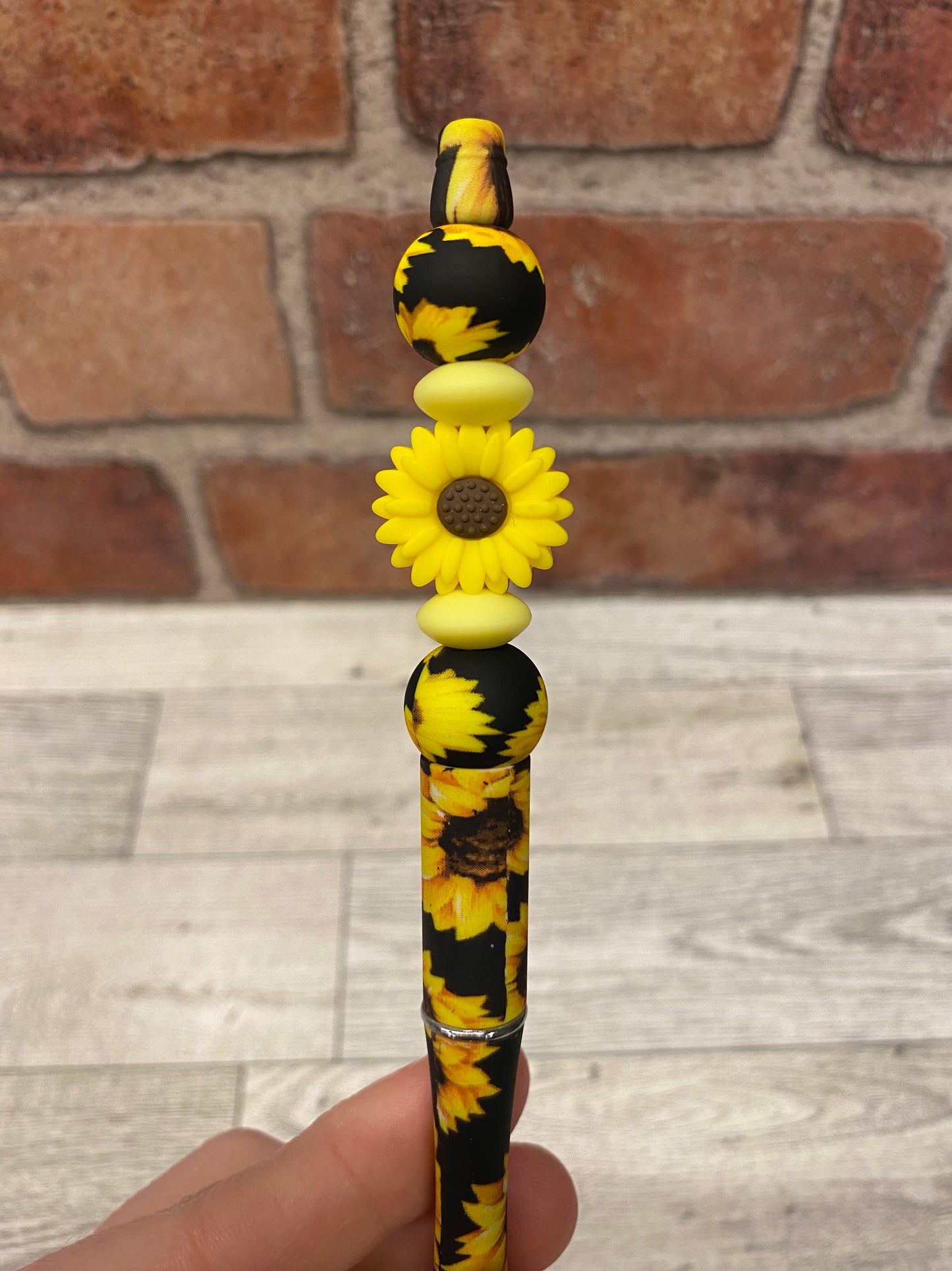 Sunflower flower floral silicone beaded ballpoint ink pen