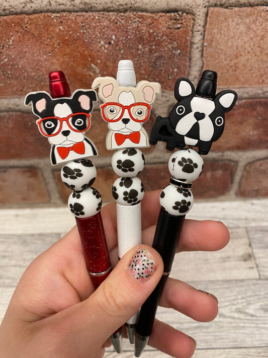 Frenchie Boston terrier dog silicone beaded ballpoint ink pen