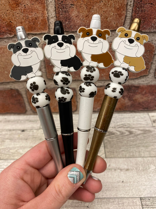 Bulldog pet dog silicone beaded ballpoint ink pen