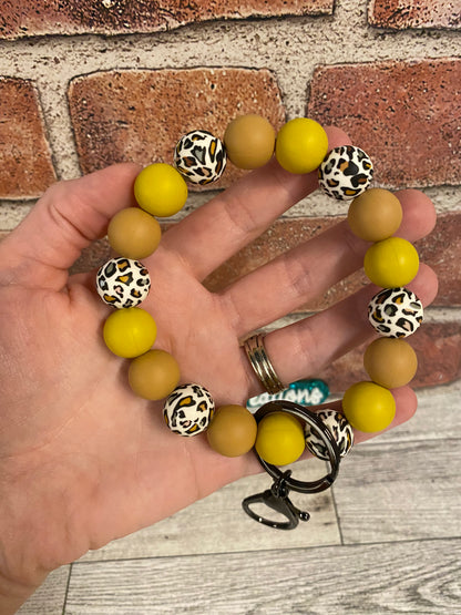 Boho Coffee Leopard silicone beaded wristlet keychain