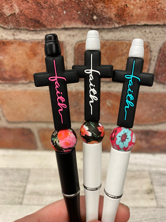 Black Faith Cross silicone beaded ink pen