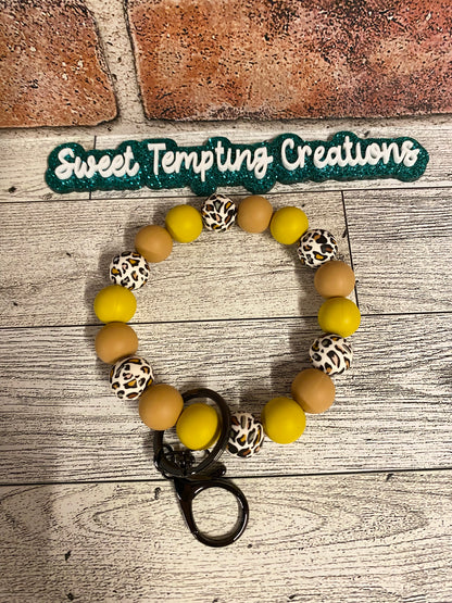 Boho Coffee Leopard silicone beaded wristlet keychain