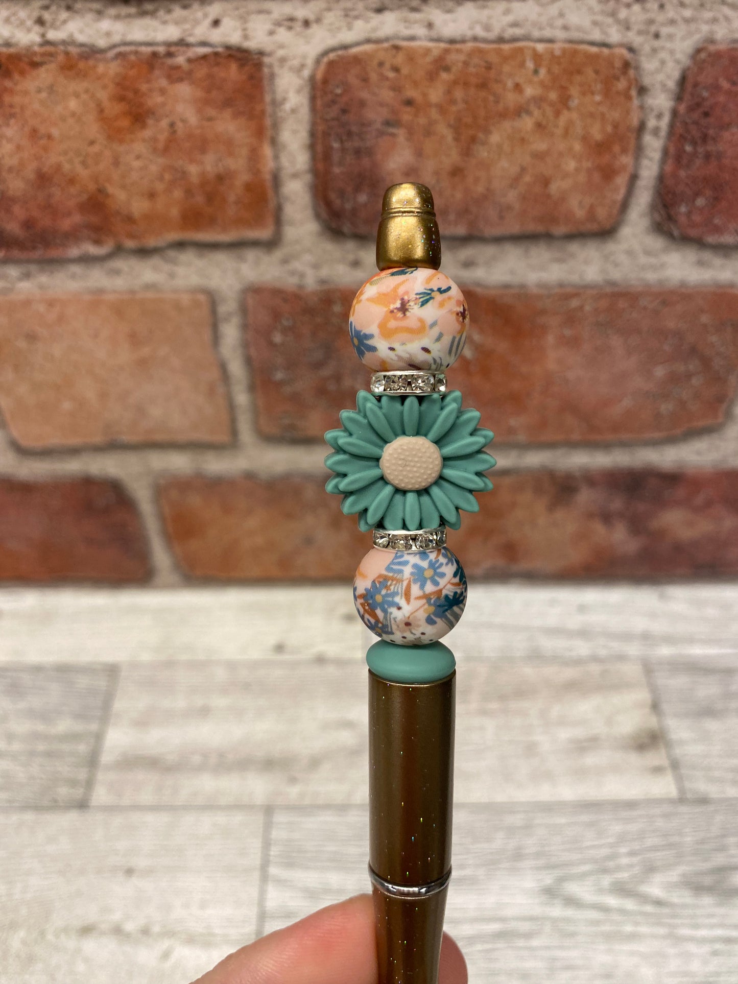 Sunflower flower floral silicone beaded ballpoint ink pen