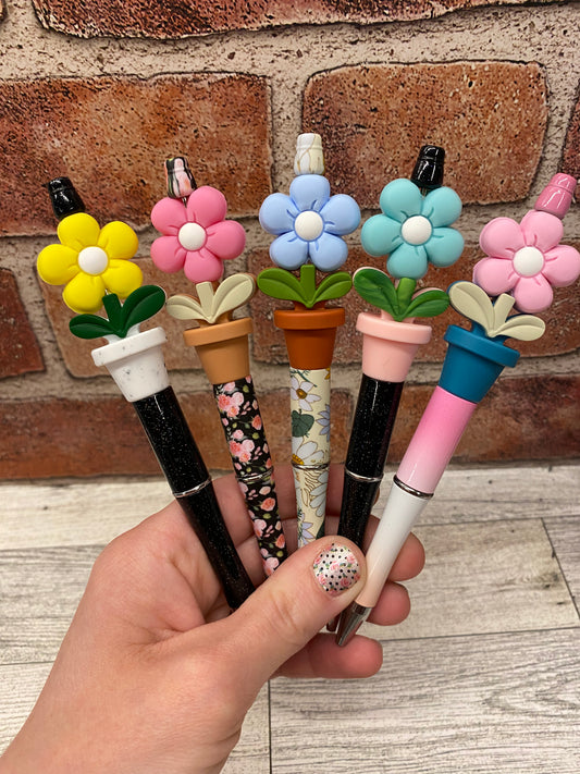 Daisy Flower silicone beaded ballpoint ink pen