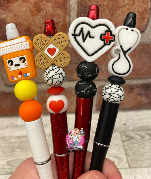 Medical ekg stethoscope band aid boo boo rx prescription silicone beaded ballpoint ink pen