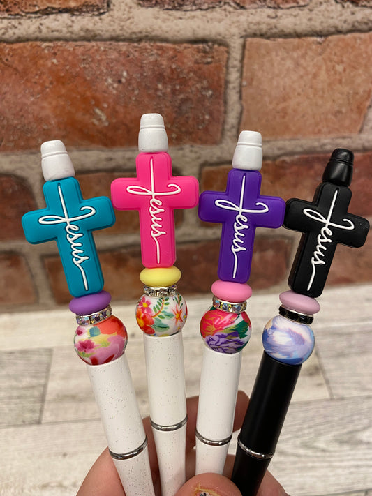 Jesus cross silicone beaded ink pen