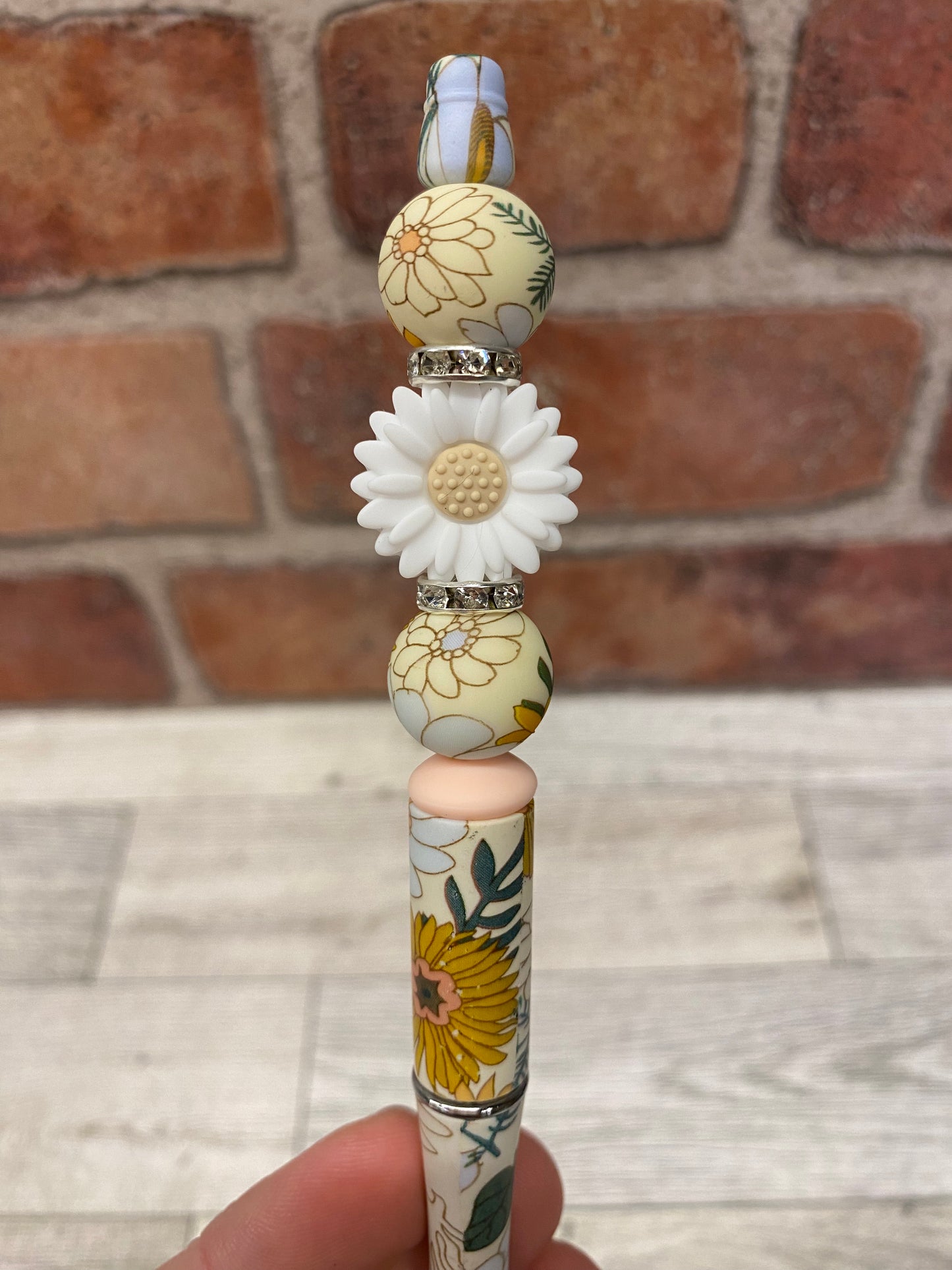 Sunflower flower floral silicone beaded ballpoint ink pen